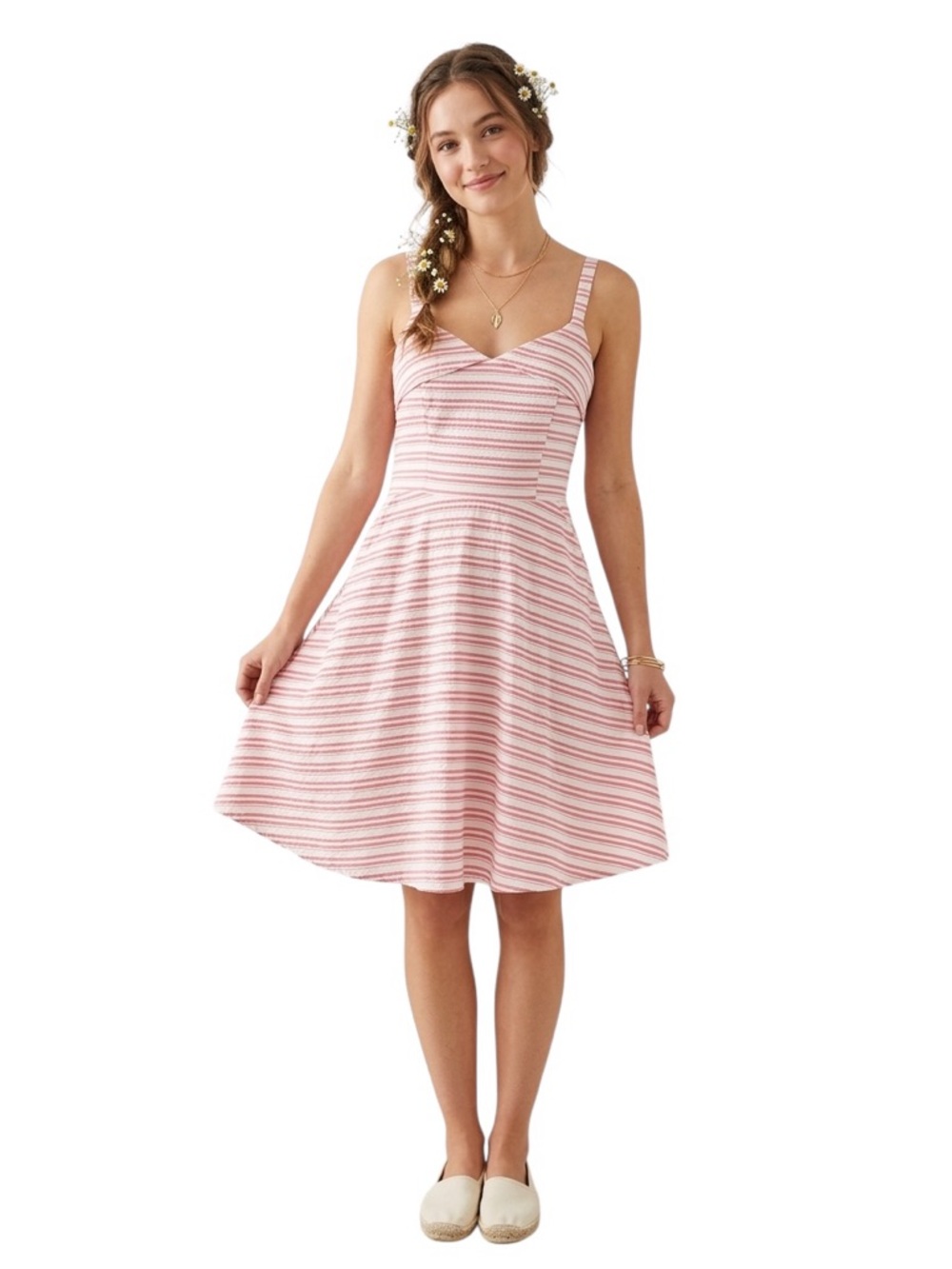 Jun & Ivy Pink Stripe Cotton Sundress Medium Francesca’s Summer Skater Dress